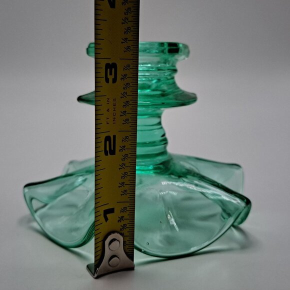 Vintage Green Vaseline Depression Uranium Glass Candlestick Holder - Picture 2 of 9